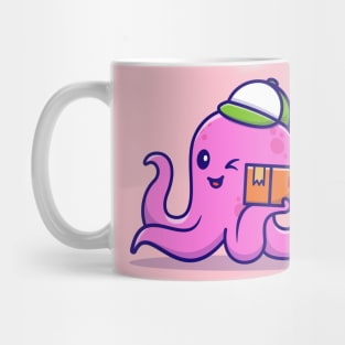 Cute Octopus Courier Holding Package Cartoon Mug